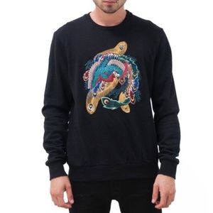 Eleven Paris Nolan Black Embroidered Crew Sweatshirt‎ Peacock Men’s Sz Medium